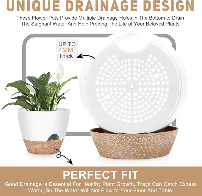 12" 10" 9" Large Self Watering Plant Pots, 3 Pack Flower Pots Planters with Multi Mesh Drainage Holes for Indoor Outdoor Garden Plants and Flowers