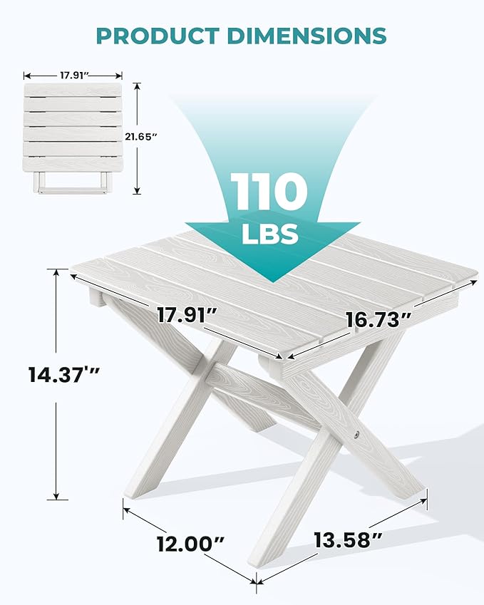 SERWALL Folding Outdoor Side Table Set of 4, Small Adirondack Side Table, White