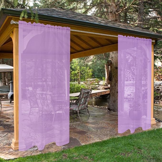 SpaceDresser Waterproof Outdoor Sheer Curtains for Patio - 4 Panels Rod Pocket Indoor Voile Sheer Curtain for Living Room,52W x 108L inch, Lavender