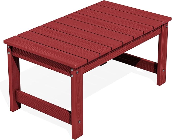 SERWALL Outdoor Coffee Table with 1.69" Umbrella Hole, HDPE Patio Coffee Table for Outside, Rectangle, Red