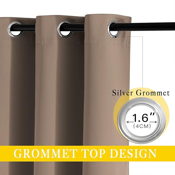 NICETOWN Blackout Curtain for Sliding Door, Grommet Top Thermal Insulated Bedroom Window Curtain Sound Dampening Drape for Patio Door/French Door (Cappuccino, 1 Panel, 80" W x 90" L)