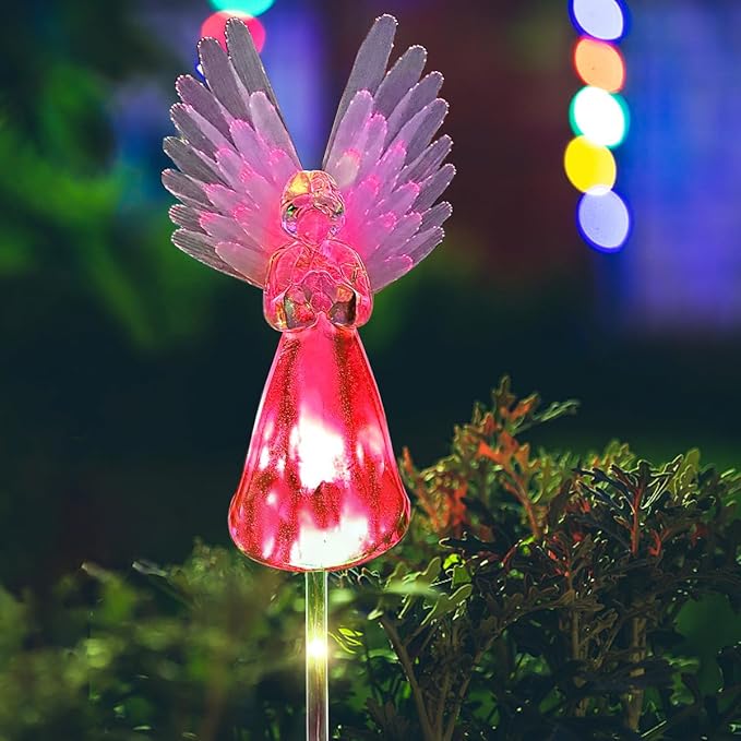 4 Pack Solar Angel Lights Outdoor Decor, Decorative Color Changing Waterproof LED Angel Stake Lights for Cemetery Grave Garden Patio Yard Art Lawn Decoration, Grave Markers, Memorial Gifts