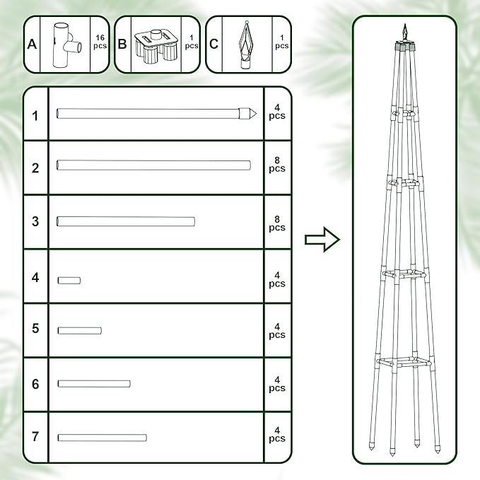 6FT Obelisk Trellis for Climbing Plants Outdoor, 16mm Rust-Proof Extra Thickened Plastic-Coated Metal Pipes, Indoor Climbing Support for Potted Plants, Vines, Flowers Stands,Black