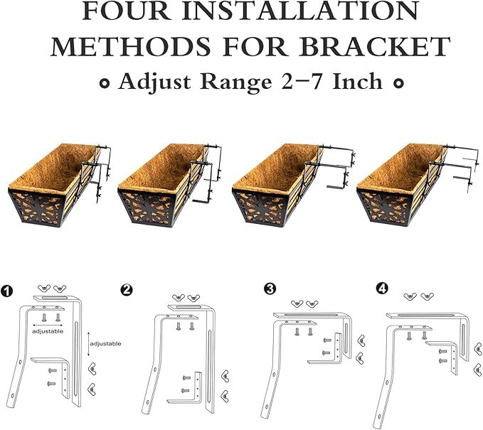 6 Pack 30 Inch Window Boxes Planters Railing Planter Box with Adjustable Brackets & Coco Liners Fabric Plant Grow Bags Deck Railing Planter Boxes Balcony Hanging Flower Box for Outdoor Plants