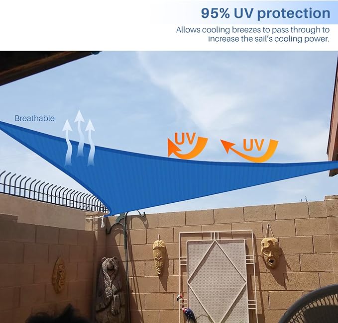 E&K Sunrise 22' x 22' x 22' Sun Shade Sail Triangle Canopy Shade Cover UV Block for Patio Backyard Garden Outdoor (Blue)