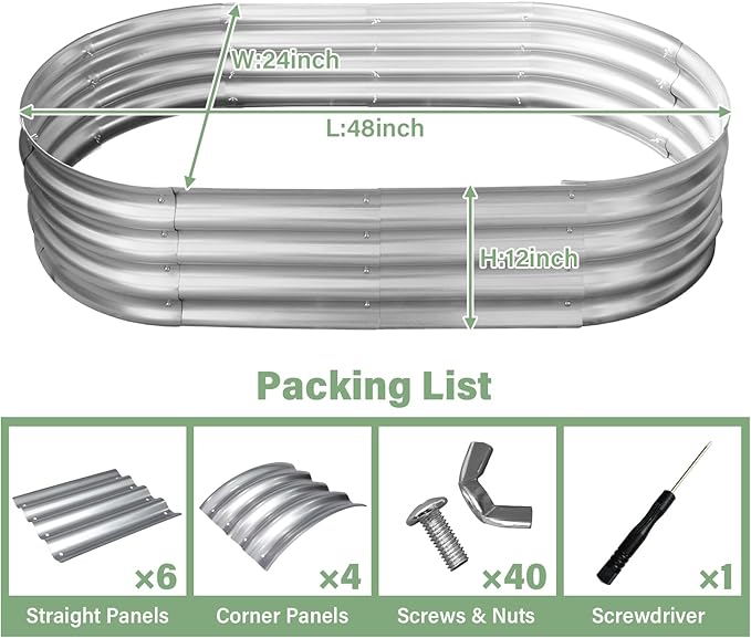TATAANTY Galvanized Raised Garden Bed for Outdoor: 4x2x1ft Durable Metal Vegetable Plant Container Kit - Oval Planter Box for Gardening Flower Trough （2 Pack）