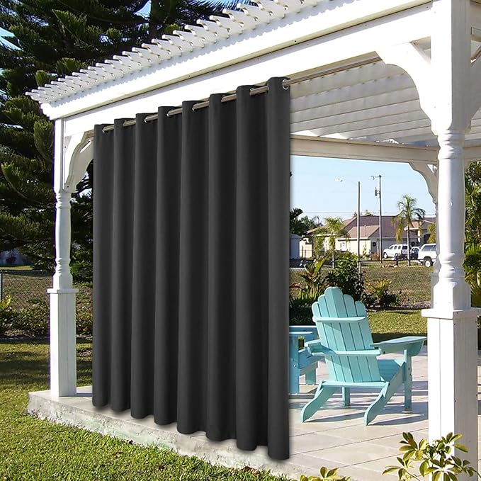 BONZER Waterproof Outdoor Curtains for Patio Porch Pergola Cabana Thick Privacy Wide Grommet Indoor Curtains for Bedroom Living Room, 1 Panel, 110W x 108L inch, Charcoal