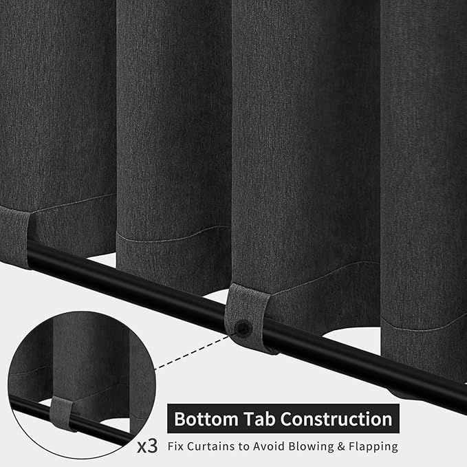 Easy-Going Linen Look Outdoor Curtains Waterproof Windproof Porch Curtains, Soft Thicken Outdoor Privacy Curtains for Patio, Gazebo, Grommet Top and Tab Bottom Drape, 1 Panel, 54x108 inch, Black