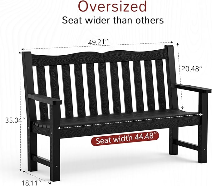 Stoog All-Weather Outdoor Bench & Chairs Set, 3-Piece Patio Furniture Set, Include 1 Garden Bench and 2 Garden Chairs, Never Rot or Fade, Black