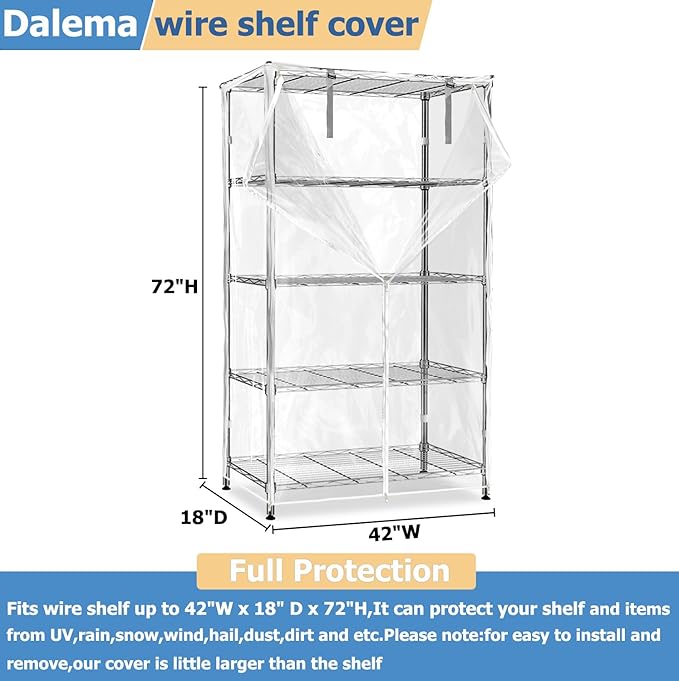 Waterproof Shelf Cover,Durable Dustproof Storage Wire Rack Covers,Outdoor Shelving Covers for Wire Shelves with Zipper 42''x18''x72'',Clear,Cover Only