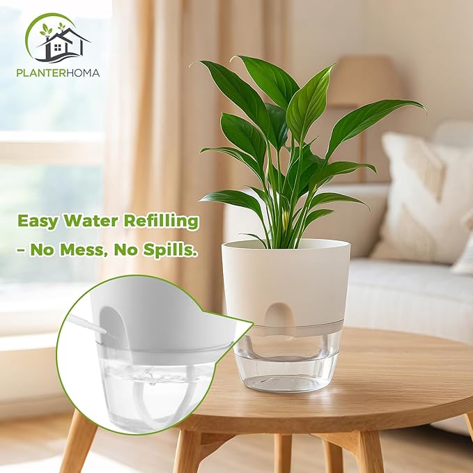 Planterhoma 12 Pack Self Watering Pots for Indoor Plants, 3.2 Inch Plant Pot Plastic Self Watering Planter for Orchid, African Violet, Clear Flower Pots with Drainage Holes and Wicking Rope, White