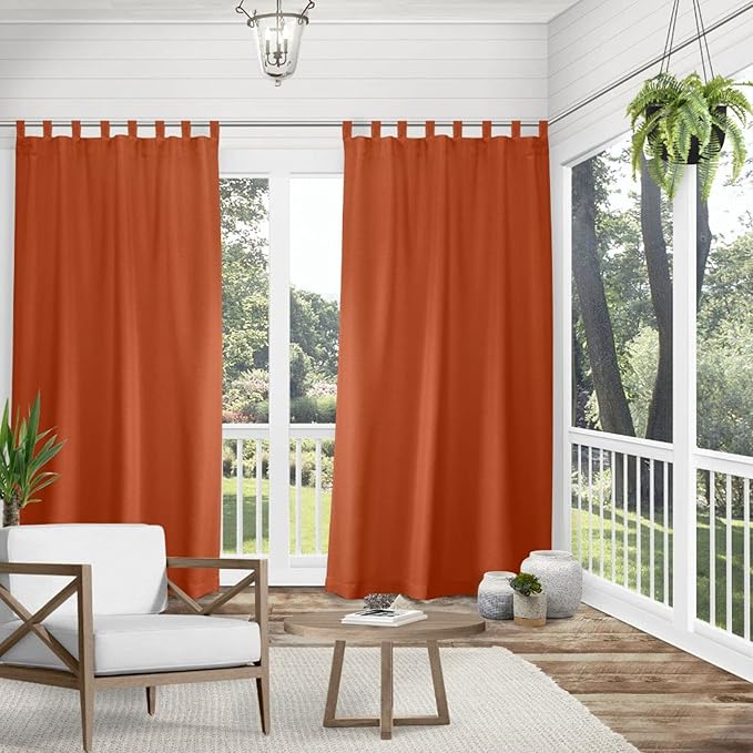 Exclusive Home Cabana Solid Indoor/Outdoor Light Filtering Hook-and-Loop Tab Top Curtain Panel Pair, 54"x120", Mecca Orange