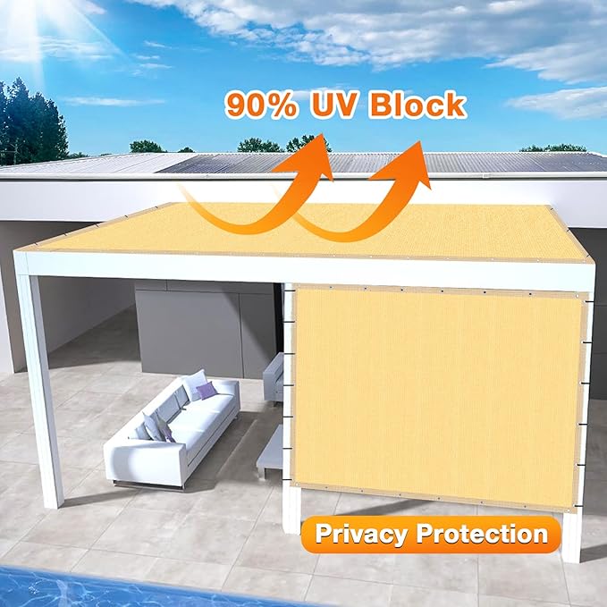 Artpuch Outdoor Pergola Shade Cover 11x17 FT Sun Shade Cloth with Grommets Sand 90% UV Protection Canopy Patio Privacy Screen (Customized Available)