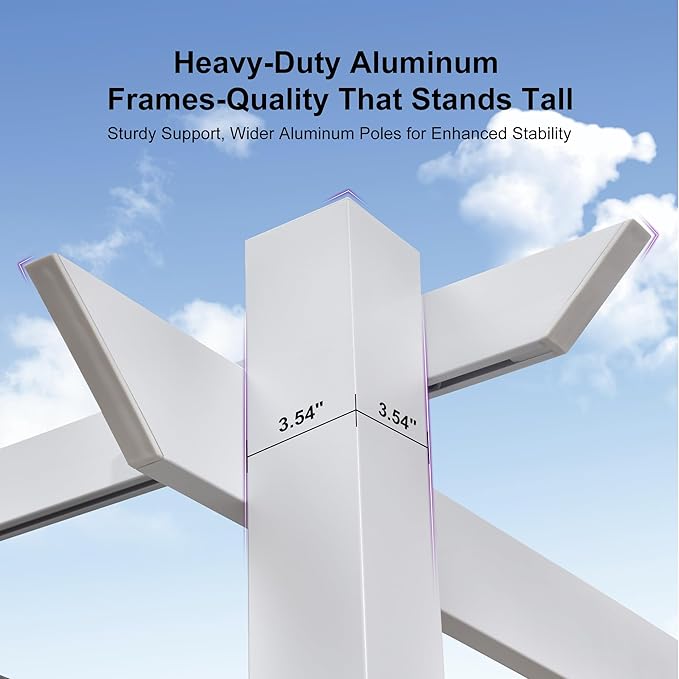 PURPLE LEAF 10' x 10' Outdoor Aluminum Pergola White Heavy-Duty Retractable Pergola Patio Metal with Double Sun Shade Canopy for Backyard Gardens Deck, Grey