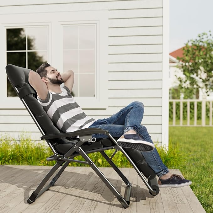 UDPATIO Oversized Zero Gravity Chair, 33In XXL Patio Reclining Chair with Cushion, Outdoor Folding Recliner with Pillows|Cup Holder|Foot Rest|Padded Headrest, Burgundy, Support 500LB