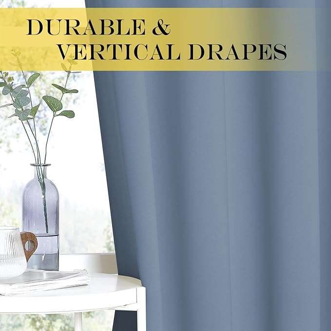 NICETOWN Sliding Glass Door Blackout Curtain - Thermal Insulated Solid Patio Door Drape Extra Wide French Door Curtains for Bedroom (Stone Blue, W100 x L84, 1 Piece)