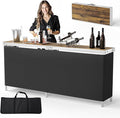 VINGLI 78" Portable Bar Table, 2-Tier Shelves, Mobile Bar Table for Events, Party, Camping, Picnic, Tradeshow, Indoor with Black Skirt