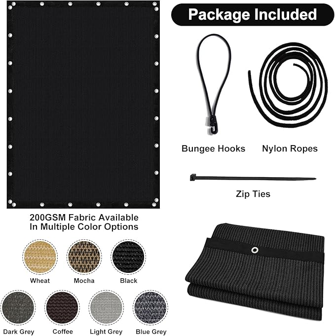 Artpuch 90% Sun Shade Cloth, 5 x 10 FT Pergola Shade Cover Canopy with Grommets, Sun Screen Fabric Tarp for Patio, Outdoor, Garden, Backyard, Black