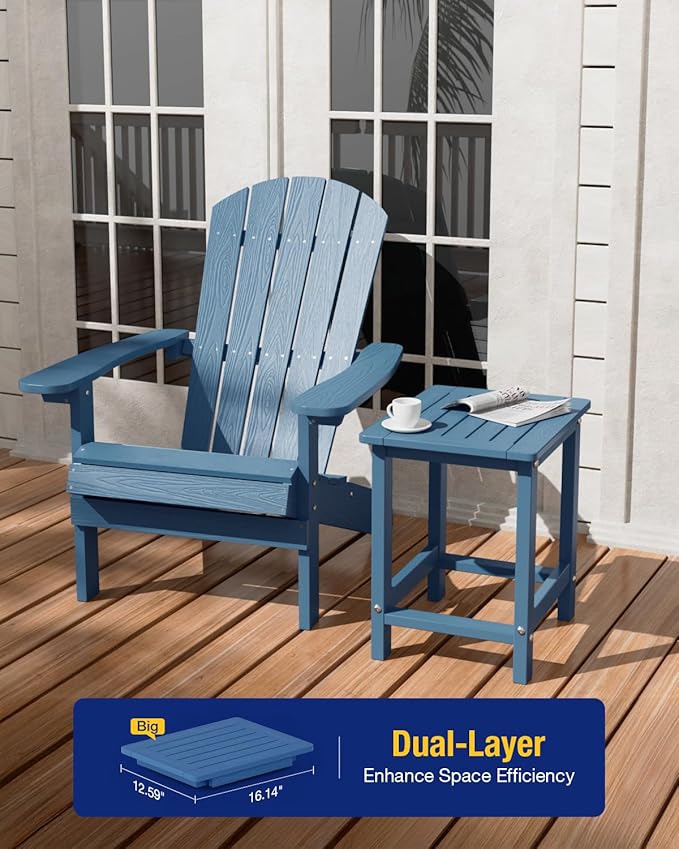 YEFU Outdoor Side Table for Patio: 16" HIPS Weather - Resistant Adirondack Tables - Waterproof Small Square End Tables for Backyard Pool Porch Balcony - Indoor Outdoor Durable Table Navy Blue