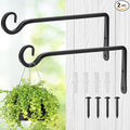 Metal Hanging Plant Hooks, 2 Pack 10 Inch Wall Hooks for Hanging Plants, Bird Feeder, Flower Basket, Wind Chimes, Indoor Outdoor (Black)