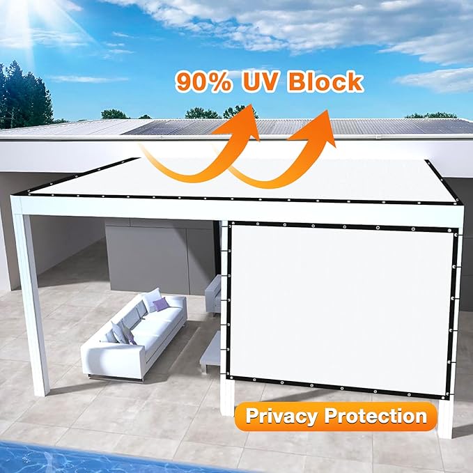 Artpuch Outdoor Pergola Shade Cover 8' X 8' Sun Shade Cloth with Grommets, 90% UV Protection Canopy Patio Privacy Screen (Customized Available) GN107, White