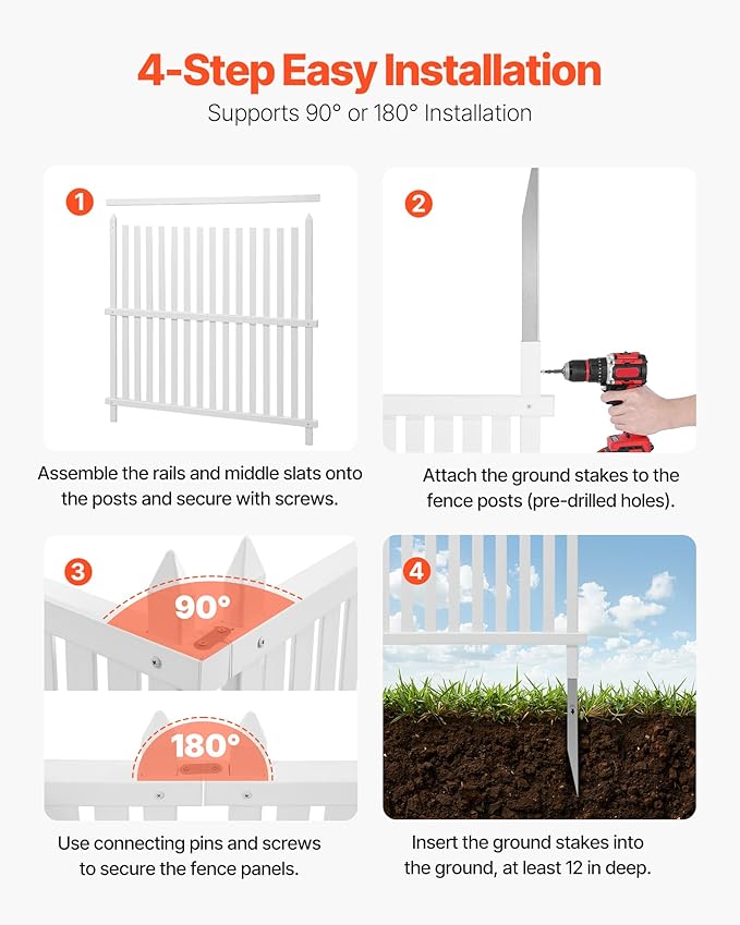 VEVOR 48" W x 48" H Vinyl Fence Panels, Air Conditioner Fence, Outdoor Privacy Screens for Trash Can, Pool Equipment Enclosure, Privacy Screen Kit Strip Panels (2 Panels)