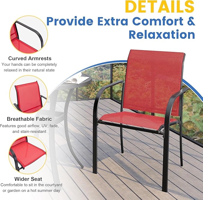 VICLLAX Patio Table and Chair Set of 6, All Weather Metal Round Outdoor Dining Furniture Set-47 Round Outdoor Table and Chairs, Black Tabletop