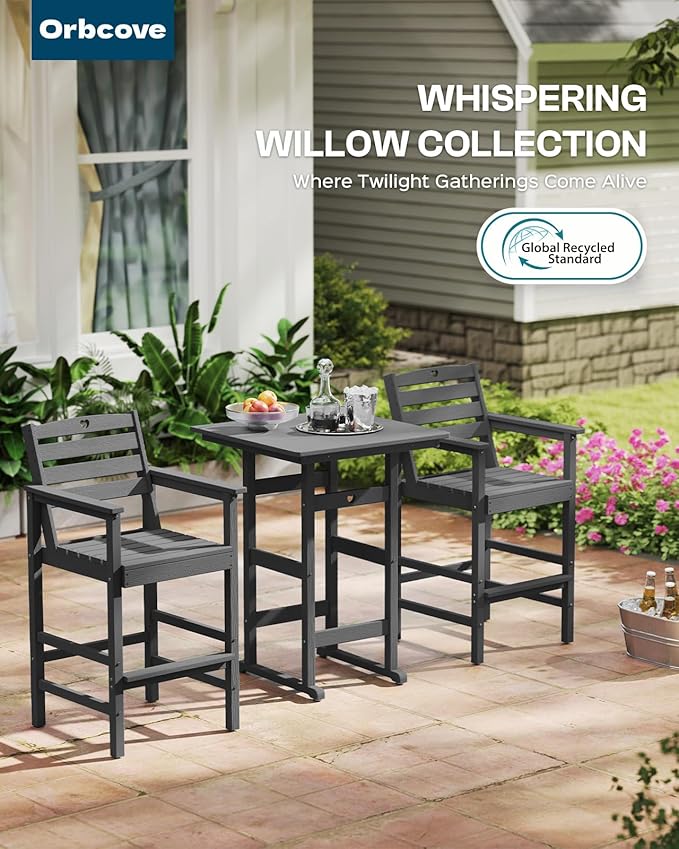 Patio Bar Table,Adirondack Chairs and Table 4 Pieces Set, Bar Height Chairs Set of 4, Outdoor Bar Stools Set,Weather-Resistant Outdoor Furniture for Deck, Balcony, Poolside Easy Assembly