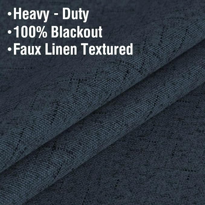 H.VERSAILTEX Primitive Linen Blackout Curtains with Burlap Fabric and White Thermal Insulated Liner, Grommet Top Curtains for Living Room/Bedroom (2 Panels, 42 x 54 Inch, Navy)