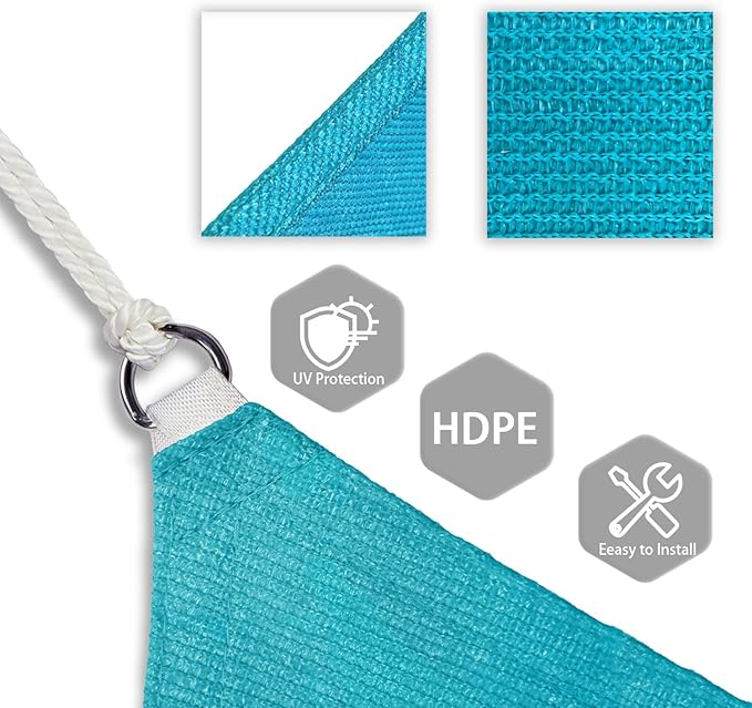 Patio Paradise 21' x 21' x 21' Sun Shade Sail Triangle Canopy Shade Cloth Fabric Sunlight Block Patio Pergola Cover HDPE Deck Awning for Outdoor Backyard Roof Shading, Turquoise
