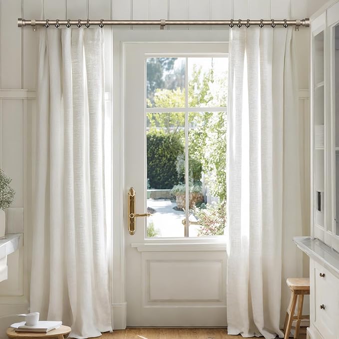 2 Pack Retro Silver Curtain Rods Set for Windows 66 to 120 Inches Adjustable Length Heavy Duty 1" Diameter Window Curtain Rod with Decorative Finials for Outdoor Bedroom Kitchen Living Room Farmhouse