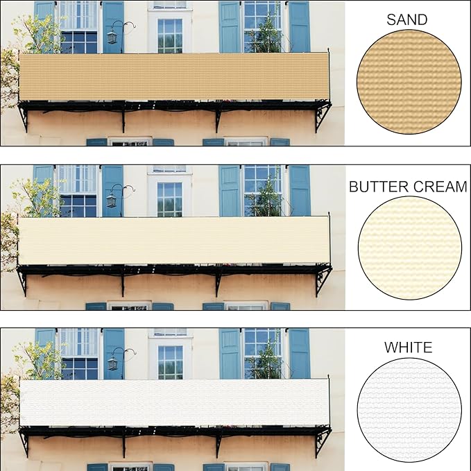 LOVE STORY Custom Size 3'x29' Butter Cream Balcony Privacy Screen,UV Block Privacy Fence Screen,90% Shield for Outdoor Pool Garden Apartment Railing