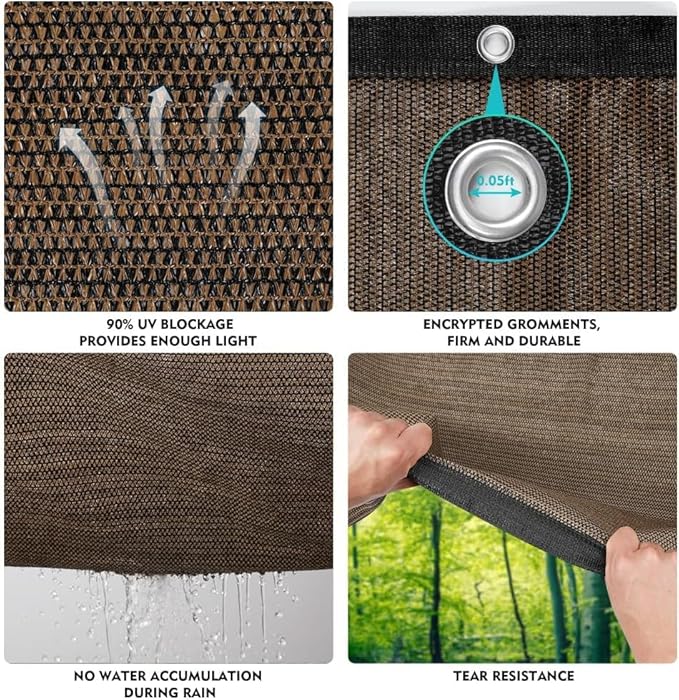 EMERIT 90% Shade Cloth Sun Shade Fabric Privacy Screen Shade Cover for Patio Garden Pergola Shade Cover Canopy with Gromments