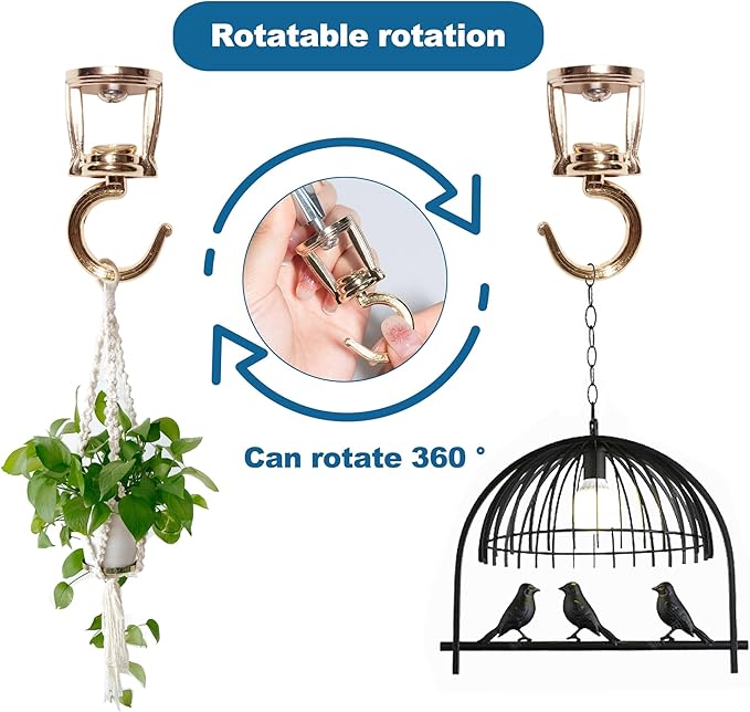ONIKK Ceiling Hooks for Hanging Plants (4 PCS Gold), Heavy Duty Metal Plant Hooks, Screw in Hooks for Hanging Birdfeeders, Lamps, Planters, Indoor Outdoor Wall Baskets Hooks up to 33 lbs