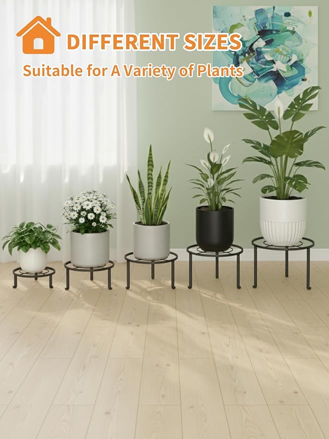 5 Pack Metal Plant Stand Indoor Outdoor Heavy Duty Rustproof Iron Flower Pot Stand Holder for Multiple Plants, Potted Holder Display Flower Shelf