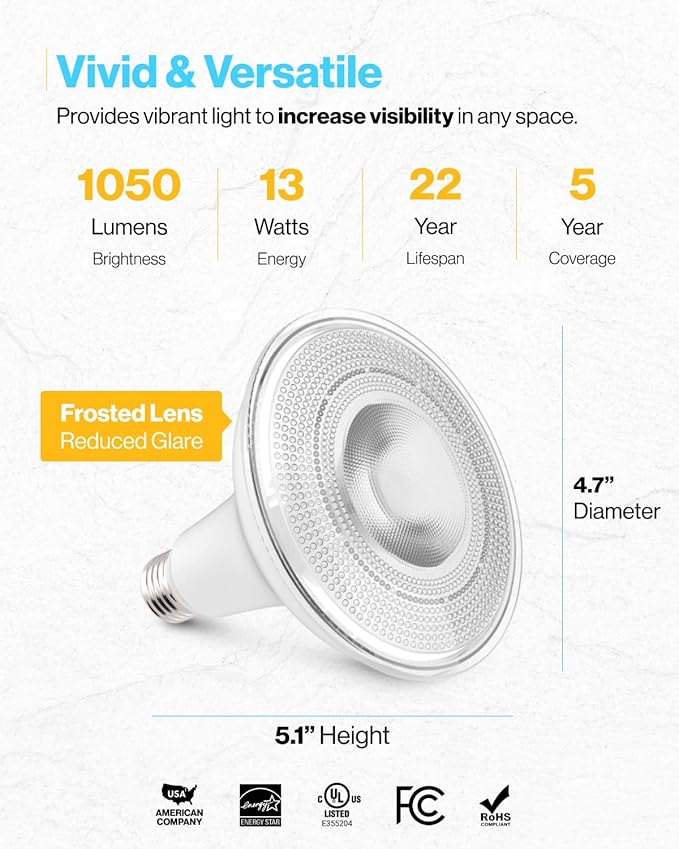 Sunco 48 Pack Outdoor Flood Light Bulb LED PAR38, Exterior Spotlight Bulbs, Weatherproof, 1050 LM, 13W (100W Equivalent), 6000K Daylight Deluxe, Wet Rated, Dimmable, E26 Base UL