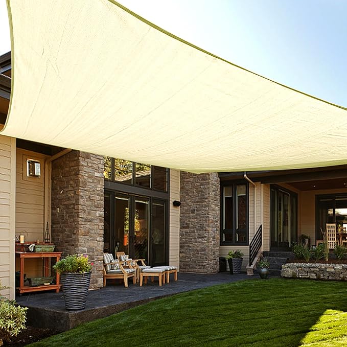 LOVE STORY Custom Size 10'x18' Butter Cream Sun Shade Sail Rectangle UV Block Canopy Patio Sail Sunshades Fabric for Outdoor Garden Carport (We Make Custom Size)