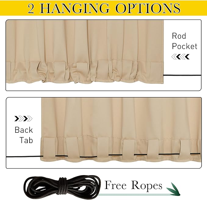 NICETOWN 2 Panels Weighted Blackout Curtains for Patio Waterproof, Top & Bottom Grommet & Back Tab Fixed Outdoor Curtains Windproof Drapes Thermal Insulated for Porch, W66 x L90, Biscotti Beige