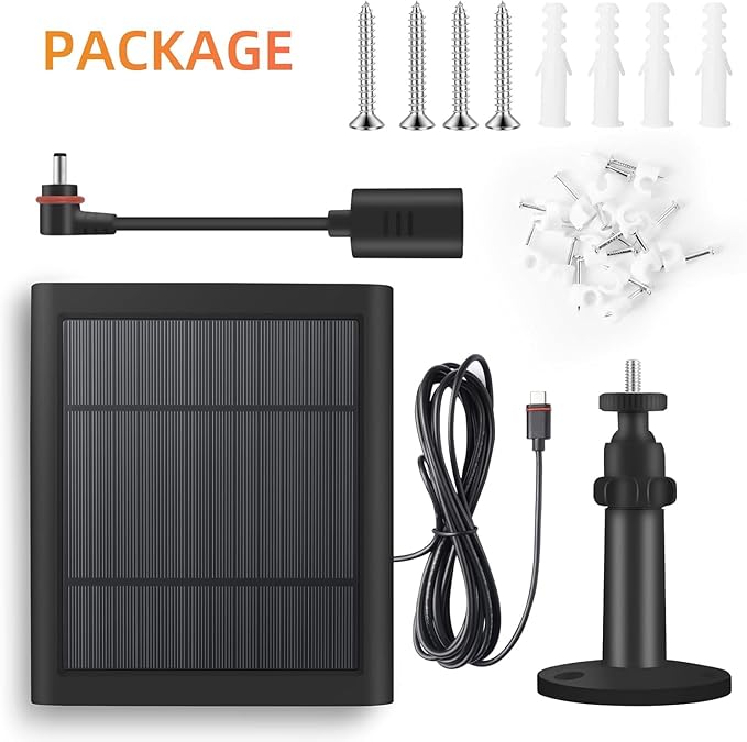 USB-C to Ring Barrel Plug 8Pack 4W Solar Charger for Ringing Spotlight & Stick Up Outdoor Cam, Black, High Efficiency, 10FT/3M Long Cable with IP65 dustproof and Waterproof