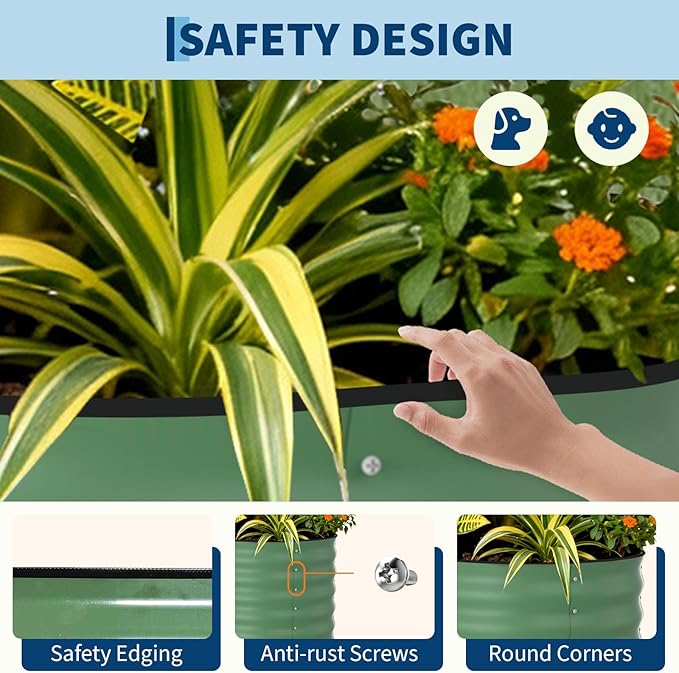 Garvee 2 Pack Galvanized Raised Garden Beds - 6x3x2ft Planter Box for Vegetables, Flowers, Rust-Resistant Garden Box, Easy Assembly Raised Beds, Durable Planters for Outdoor Plants, Green