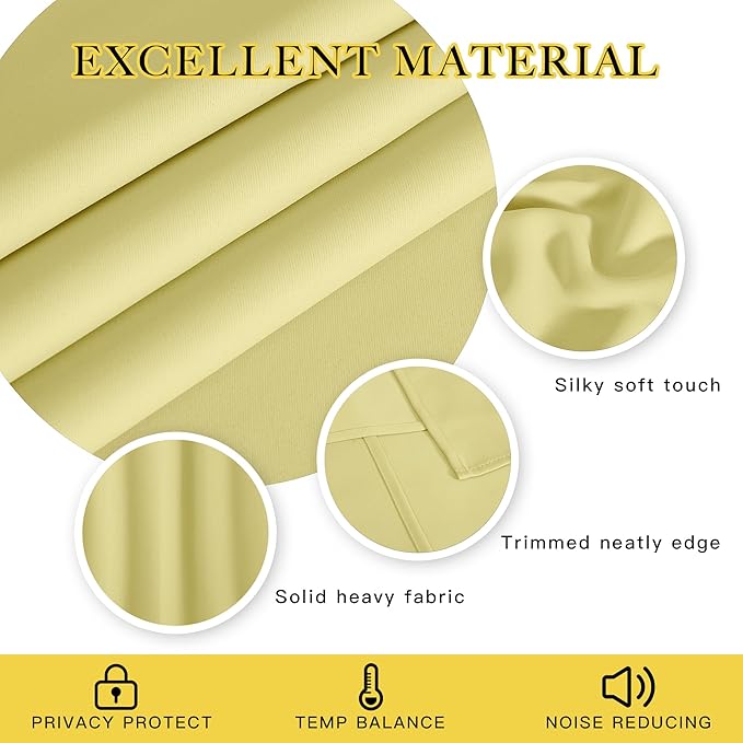 NICETOWN Room Divider Curtain 132 Inches Long, Wide Blackout Sliding Door Curtain for Bedroom, Room Darkening Privacy Window Curtain for Patio Door (1 Panel Set, Paler Yellow, 80 x 132 Inch)
