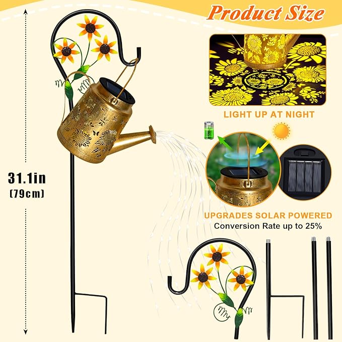 Christmas Gifts Solar Solar Lanterns Garden Decor Sunflower Lights, Large Hanging Lantern with Shepherd Hook, Waterproof Outdoor Decor for Landscape Pathway Yard, Gifts for Mom Women Mothers Day