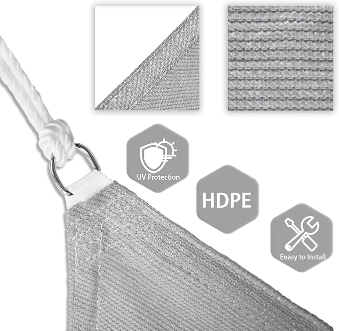 Patio Paradise 19' x 19' x 19' Sun Shade Sail Triangle Canopy Shade Cloth Fabric Sunlight Block Patio Pergola Cover HDPE Deck Awning for Outdoor Backyard Roof Shading, Gray