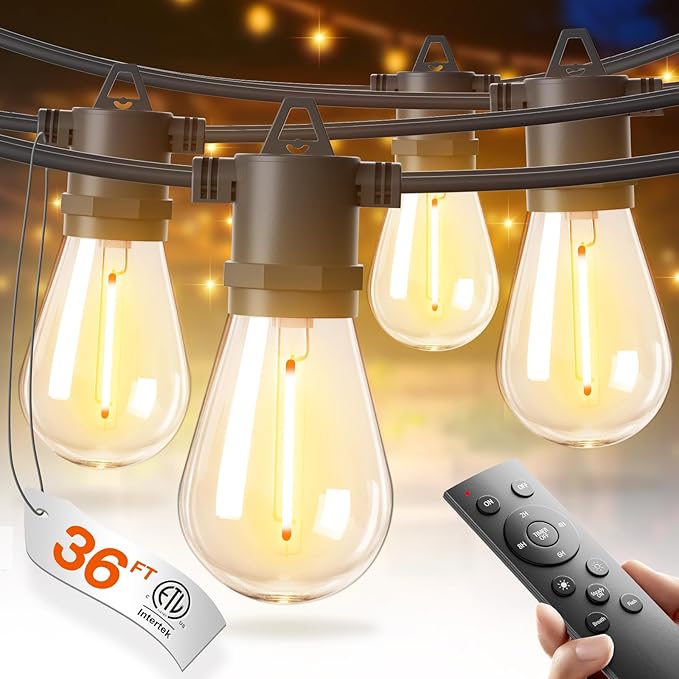 addlon 36FT LED Outdoor String Lights with 12 Edison Vintage Shatterproof Bulbs, Commercial Grade Patio Lights, IP65 Waterproof for Balcony, Backyard and Garden, Warm White