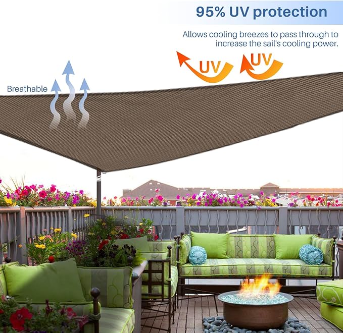 E&K Sunrise 13' x 13' x 13' Sun Shade Sail Triangle Canopy Shade Cover UV Block for Patio Backyard Garden Outdoor (Brown)