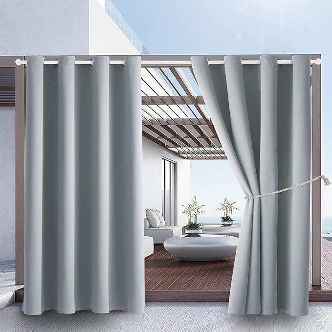 DIVA EN CAMINO DEC Outdoor Patio Curtain Waterproof Darkening Thermal Insulated Indoor Curtains for Bedroom, Porch, Living Room, Pergola, Cabana, W52 x L72, Light Gray, Set of 2 Panels