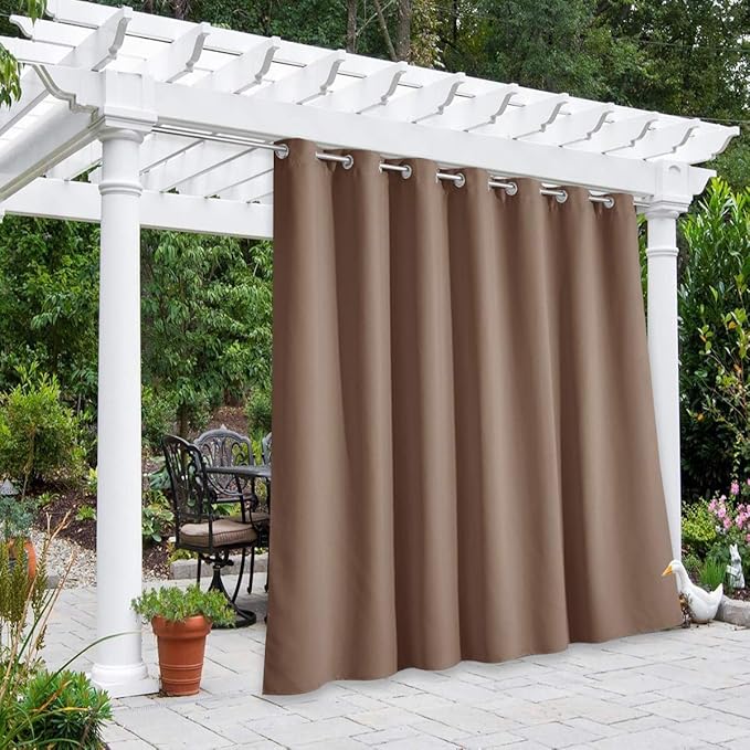 NICETOWN Curtain Panel for Living Room, Rustproof Grommet Top Thermal Insulated Blackout Extra Wide Door Blind for Patio, Sliding Glass Door, Tan, 1-Pack, 100 Inch Wide by 108 Inch Long