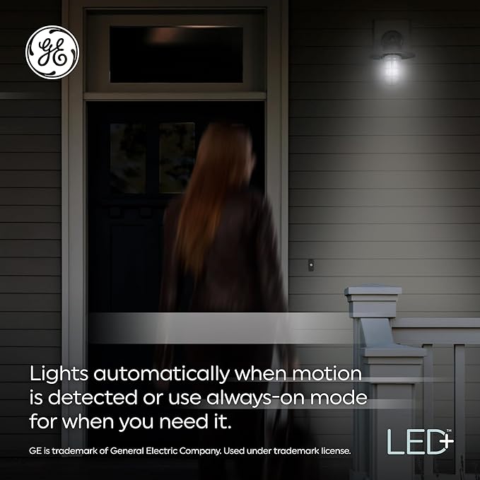 GE LED+ Motion Sensor LED Light Bulbs, 14W, PAR38 Outdoor Security Floodlights, Warm White, CAC (2 Pack)