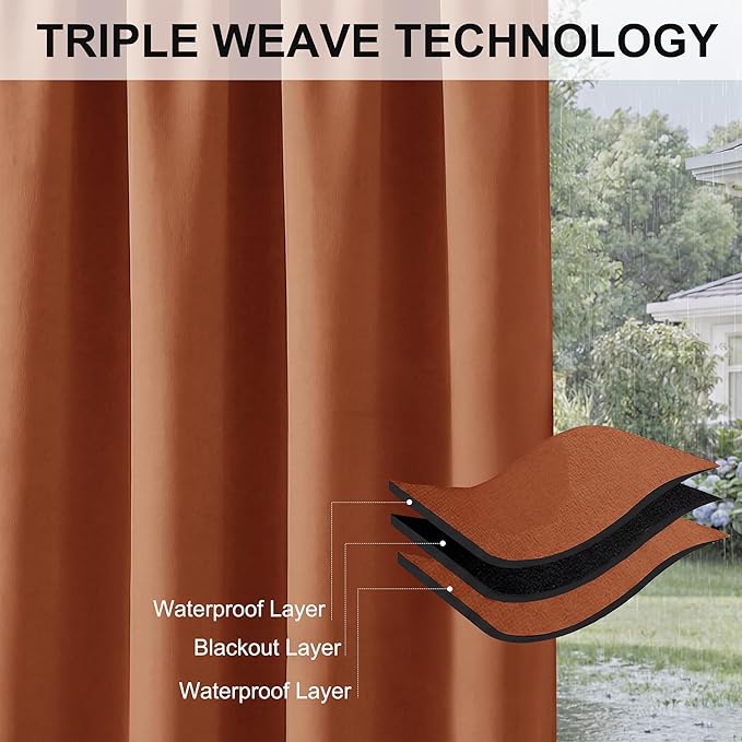 RYB HOME Outdoor Curtains for Patio Waterproof Block Sunlight Thermal Insulated Privacy Assured Thick Outside Curtains for Porch, Gazebo, Pergola, W84 x L84, Mecca Red, 1 Panel