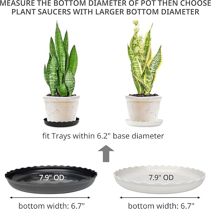 Plant Saucer, 7 Pack 8 10 12 14 15 Inch Durable Plastic Plant Trays for Pots, White & Black Round Plant Pot Saucers, Drip Tray for Indoor and Outdoor Garden (8", for 5 6 Inch Pot)